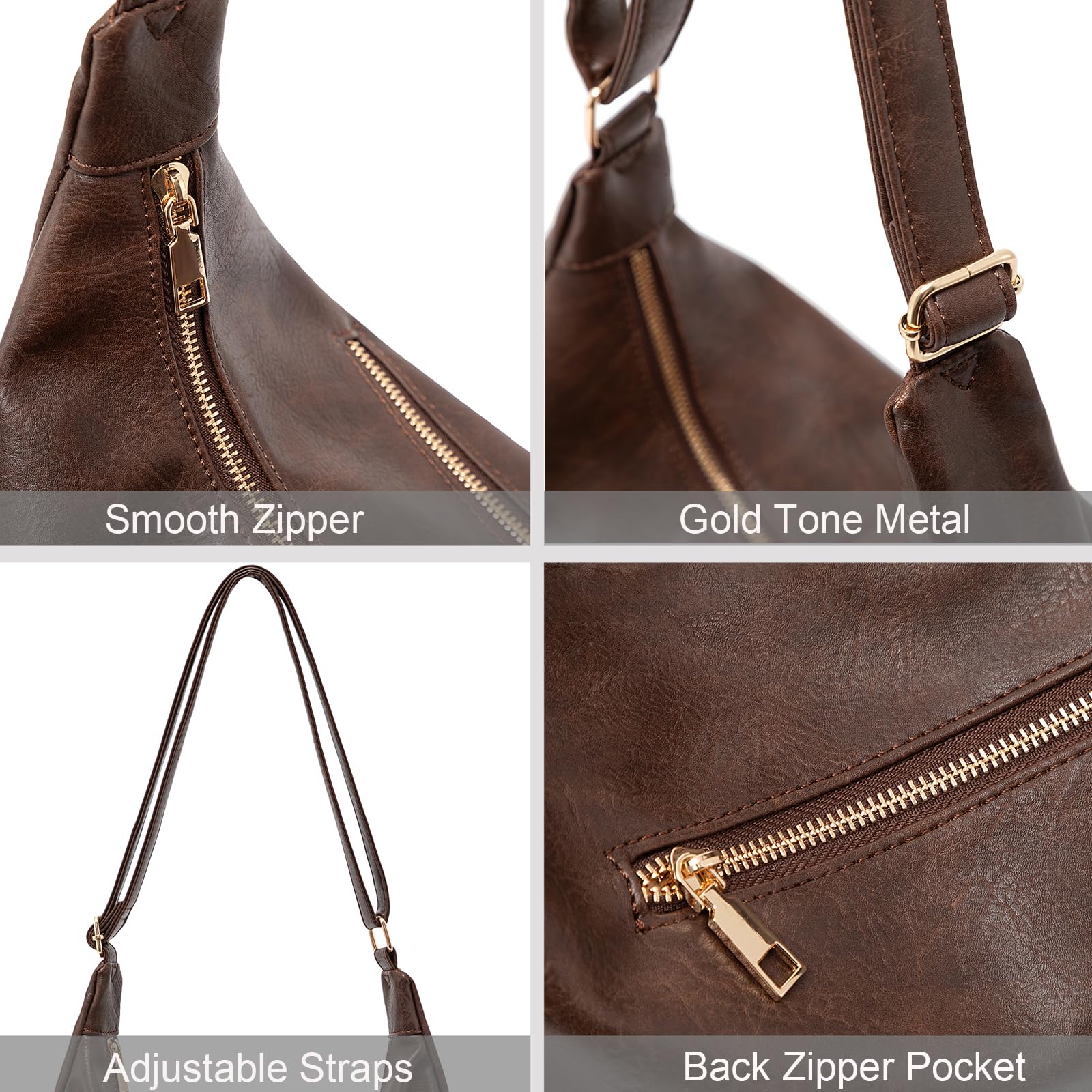 NIUEIMEE ZHOU Hobo Bags for Women Foldable Vegan Leather Shoulder Handbag Slouchy Tote Crossbody Purses