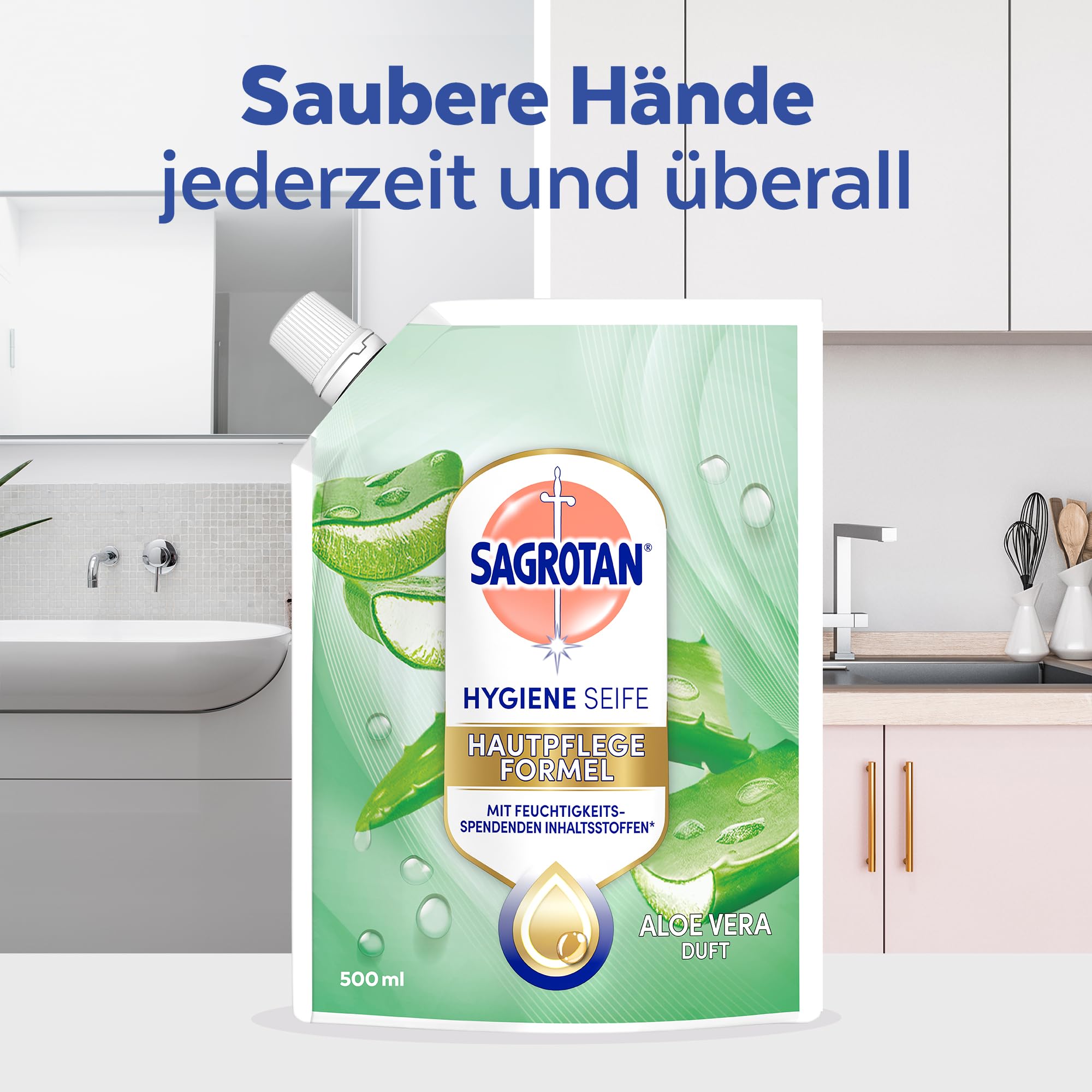 Sagrotan Handseife Nachfüller Aloe Vera – Feuchtigkeitsspendend und stark gegen Bakterien – 6 x 500 ml Handseife 5