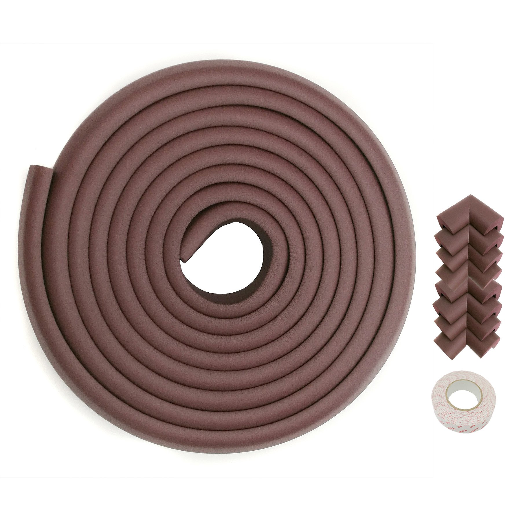 HIMRY [SET] 5M Edge Guards + 8 Corners, Thicken L-shaped Foam Edge Protection & Corner Protection, Child Baby Safety, Anti Collision Protector Baby Cushion Bumper Strip, KXD7000-Set brown