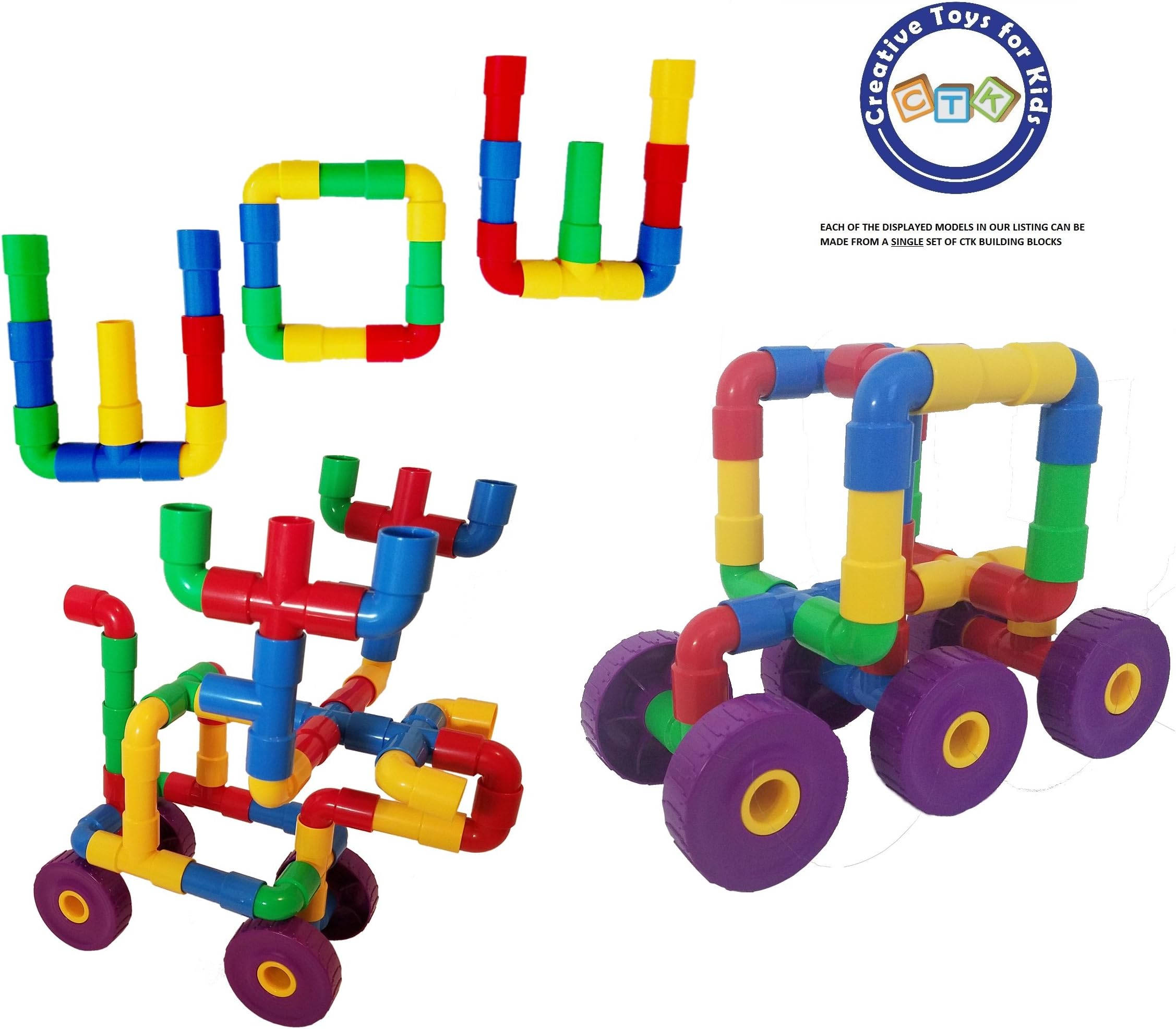 CTK Building Tube Set Building Blocks | Fun Toys for 3, 4, 5, 6, 7, 8 Year Old Boys & Girls | 64 Piece, | Best Birthday Gift