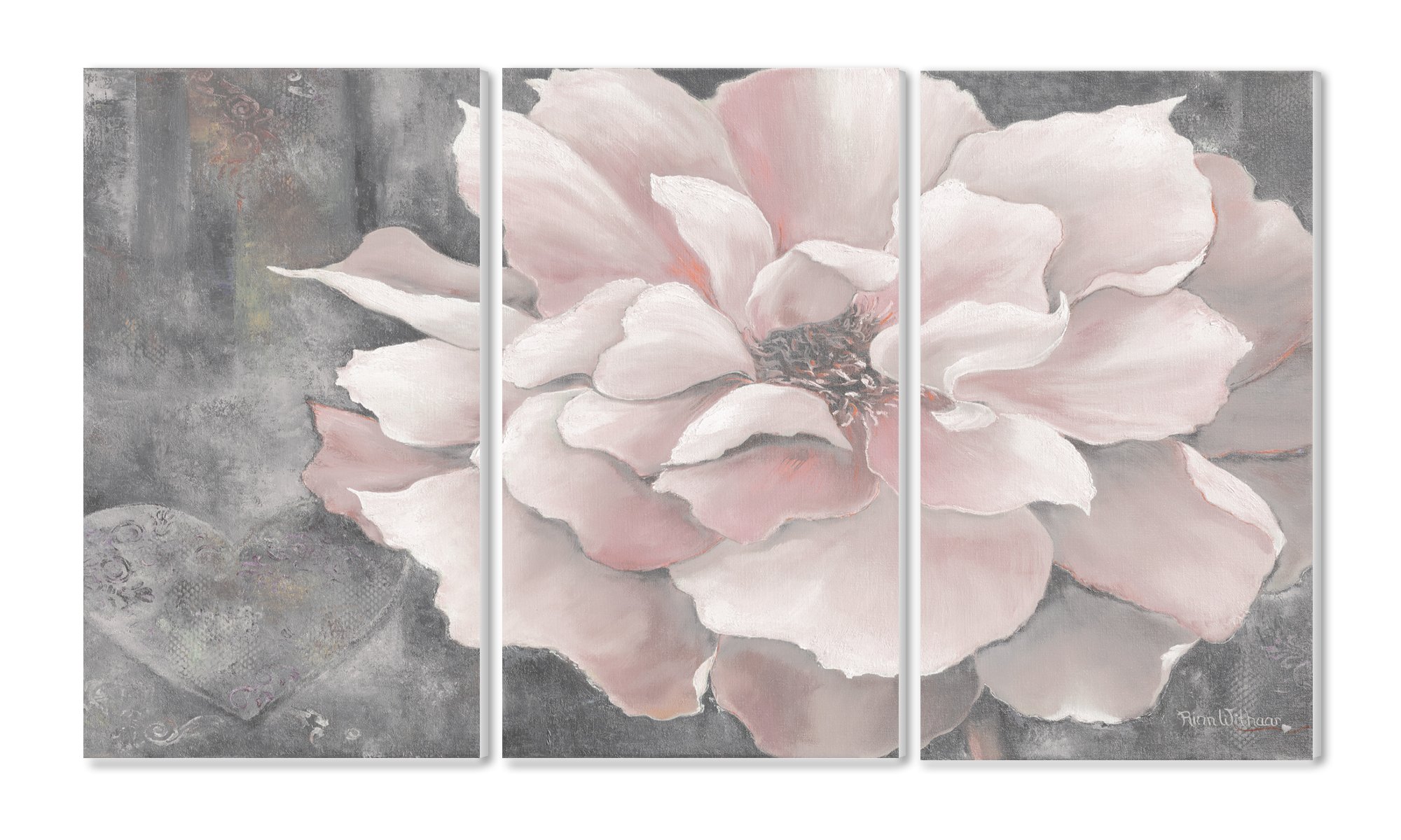 Stupell Home Décor 3 Piece Pastel Pink Peony On Gray Triptych Wall Plaque Set, 11 x 0.5 x 17, Proudly Made in USA