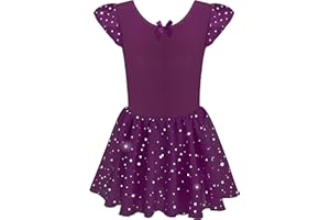 DANSHOW Girls Glitter Leotards for Ballet Dance Dress with Tutu Skirt Petal Sleeve