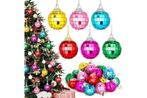 BBTO 24 Pieces Mini Christmas Disco Balls 70s Party Decor Christmas Tree Decoration Hanging Reflective Mirror Disco Ball Decoration for Birthday Party Decor(1.18 Inch,Multicolored)