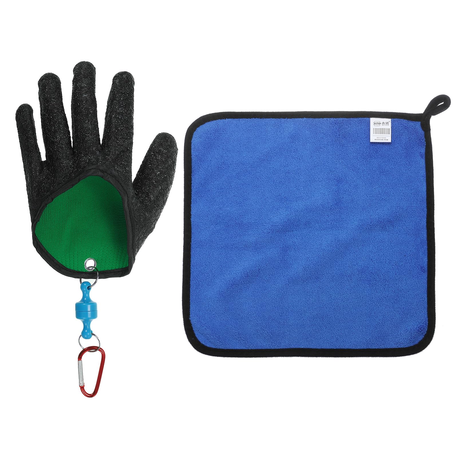 PATIKIL Fishing Gloves with Magnet Release, Fisherman Professional Catch Fish Gloves Non-Slip Puncture Resistant Fillet Glove with Towel For Handing Catching Cleaning, Black(Left)