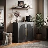 BELLEZE Modular Sideboard with Double-Arc Wood Doors, Small Arched Buffet Cabinet with Storage and Adjustable Shelves, Classi