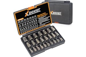 XDOVET Upgrade Screw Extractor Set, 3/8" Drive Easy Out Bolt Extractor Set Screw and Bolt Extractor Set, Easy Out | Heavy-Duty | Rocket Socket-25PCS