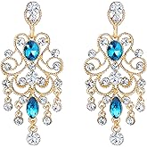 BriLove Women's Vintaged Style Wedding Bridal Crystal Drop Hollow Chandelier Filigree Dangle Earrings