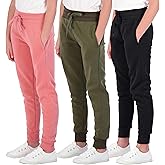 Real Essentials 3 Pack: Girls' Fleece Joggers Soft Active Performance Casual Sweatpants(Ages 5-14)