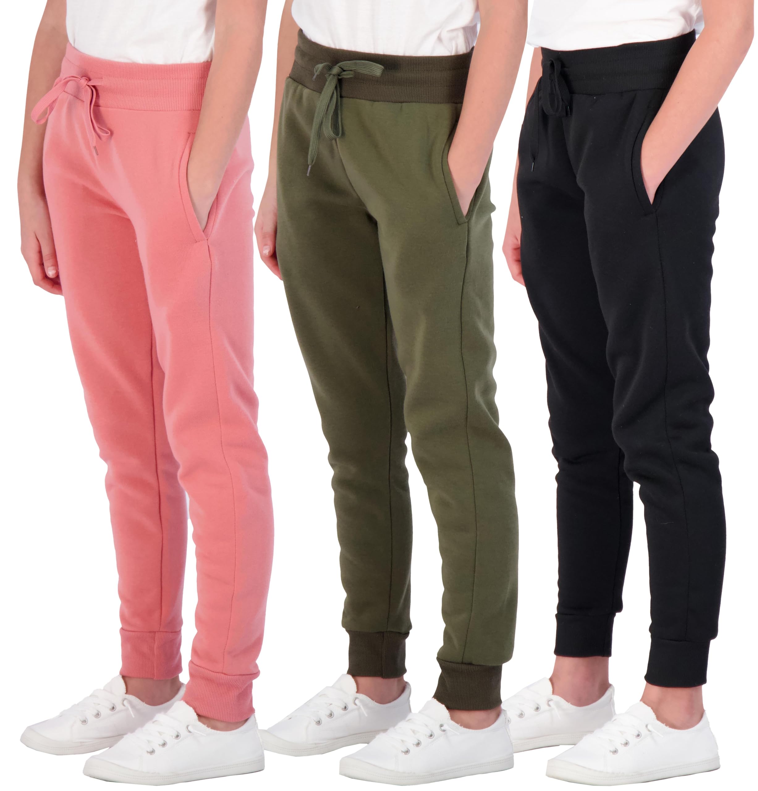 Photo 1 of Real Essentials 3 Pack: Girls' Fleece Joggers Soft Active Performance Casual Sweatpants -Set 4, L (14)