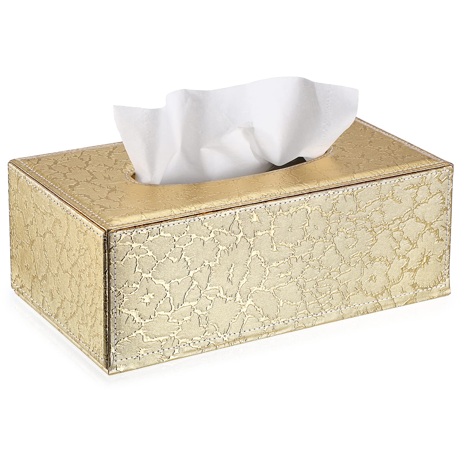 BTSKY PU Leather Household Office Rectangular Tissue Paper Holder Box Cover Case Napkin Holder - Elegant and Stylish Home Decoration (Gold)