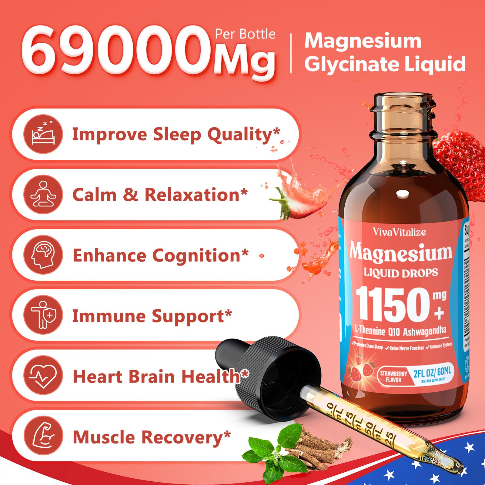 Magnesium Glycinate Liquid, Triple Magnesium Complex Liquid Drop, Magnesium Taurate & Citrate Liquid for Adults Calm Stress Support, Muscle Relaxation, Good Sleep