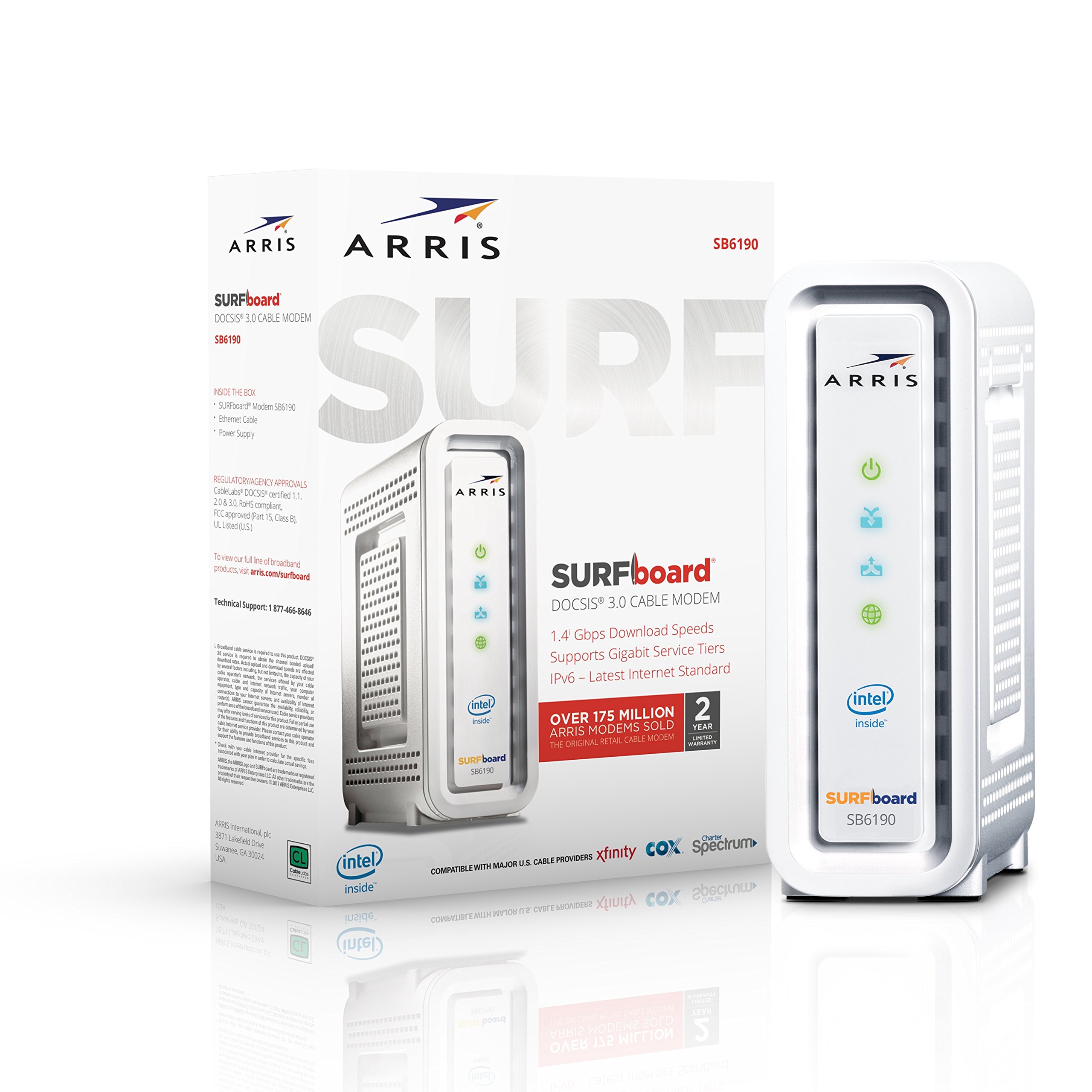 ARRIS SURFboard SB6190 32x8 DOCSIS 3.0 Cable Modem Retail Packaging