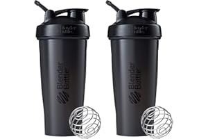 BlenderBottle Classic Shaker Bottle Perfect for Protein Shakes and Pre Workout, 28-Ounce (2 Pack), All Black