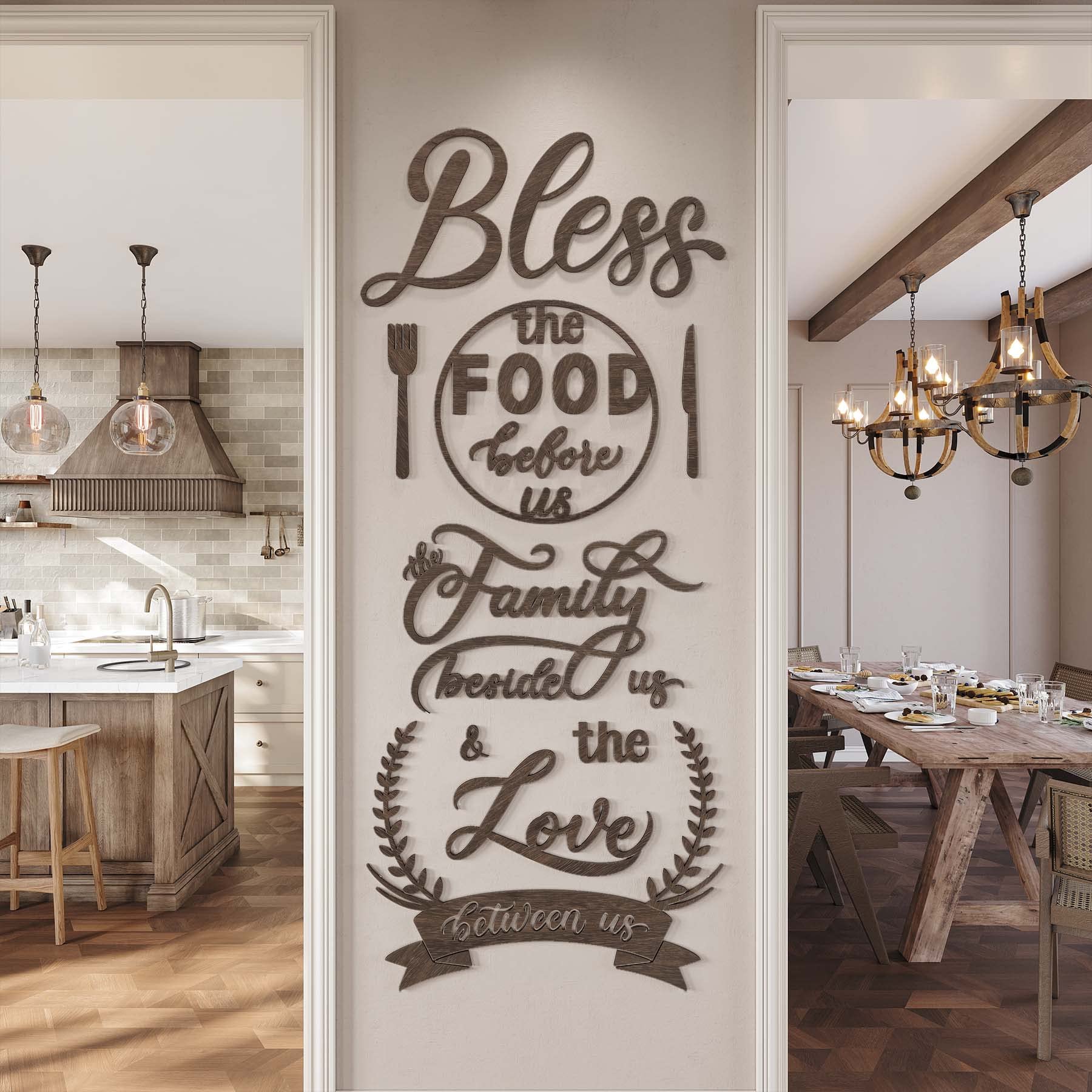 Photo 1 of DecorSmart Wood Farmhouse Kitchen Wall Decor Decorations Dining Room Wall Decor Kitchen Signs Quotes Bless The Food Modern Farmhouse Style 129