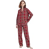 amaxer Women's Flannel Pajama Set 100% Cotton Pajamas For Women Long Sleeve Elastic Drawstring Pjs Button Warm Sleepwear