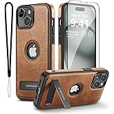 WTCASE Magnetic for iPhone 15 Plus Leather Case,Built-in Invisible Stand [Compatible with Magsafe] Protective Slim Kickstand Phone Cover Compatible with iPhone 15 Plus (2023) 6.7" (Brown)