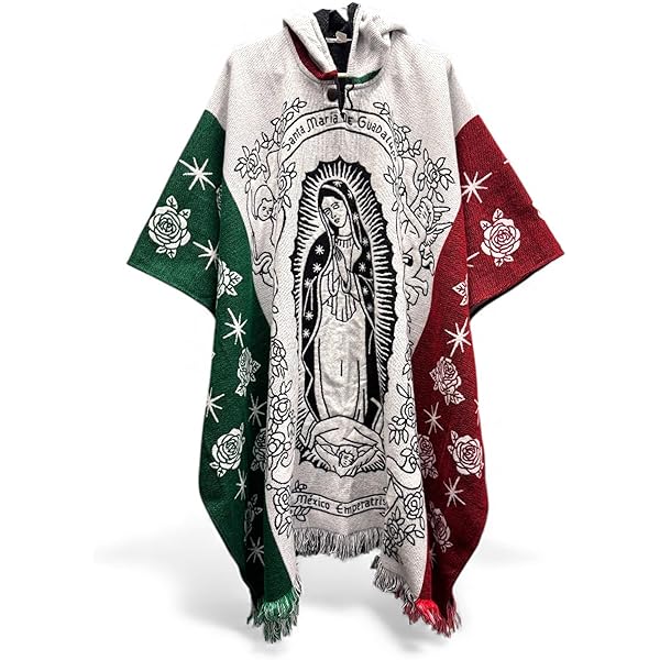 Our Lady of Guadalupe Virgin Mary Brown Orange Alpaca Wool Poncho