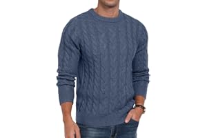 Askdeer Men's Pullover Sweater Cable Knit Chunky Sweater Classic Casual Crewneck Sweaters with Ribbing Edge