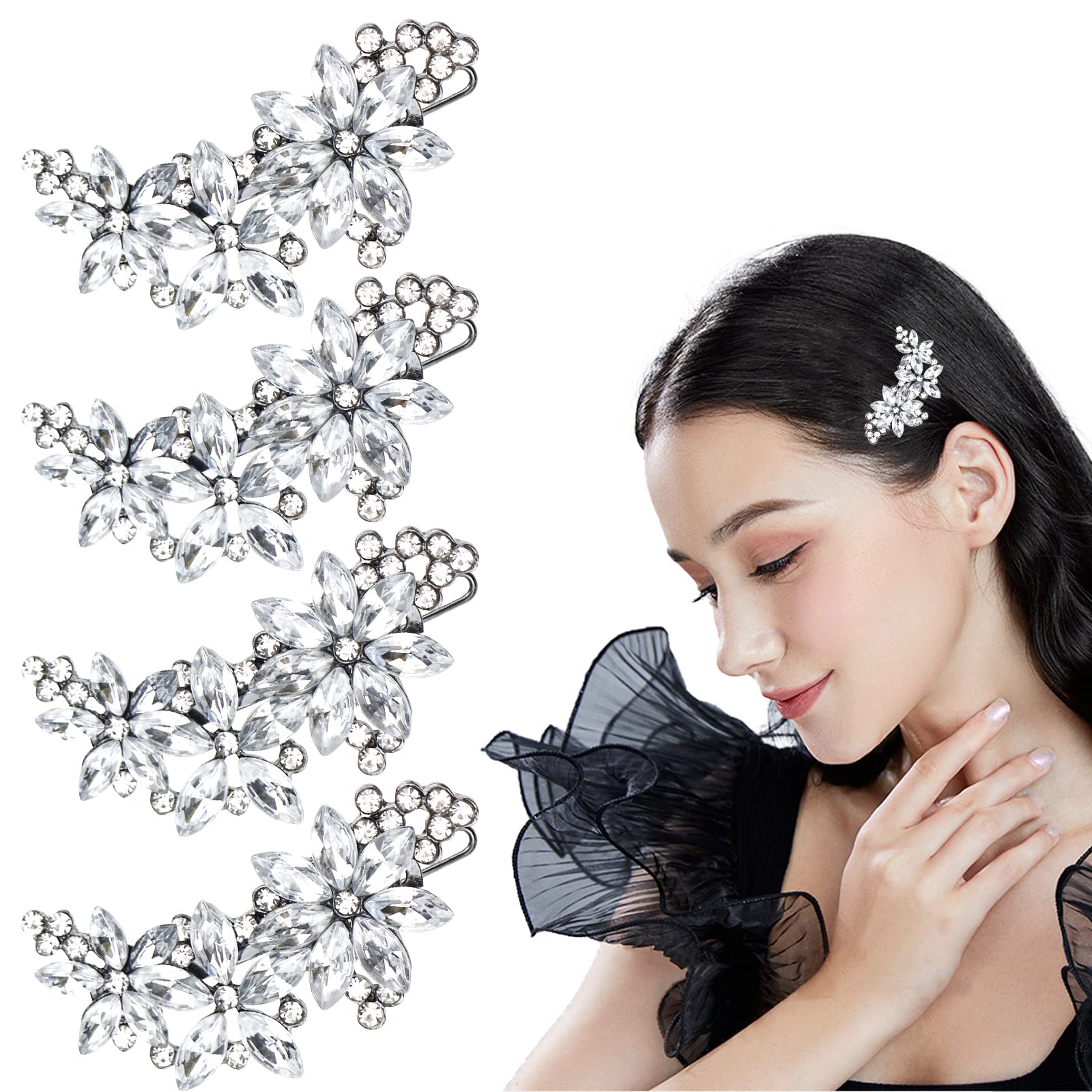 4 PACK Rhinestone Bridal Hair Clip Crystal Flower Wedding Barrette Elegant Bridal Hairpins Hair Accessories for Women Girls