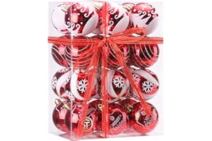 Sea Team 60mm/2.36" Delicate Painting & Glittering Shatterproof Christmas Ball Ornaments Decorative Hanging Christmas Ornaments Baubles Set for Xmas Tree - 24 Counts (Red)