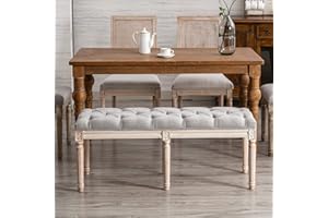 chairus Fabric Upholstered Dining Bench - Classic Entryway Ottoman Bench Bedroom Bench with Rustic Wood Legs - Gray