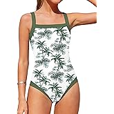 Shallmu Girls Swimsuits Color Block Adjustable Thick Strap One Piece Bathing Suits with Cover Up Skirt Girl's Swimwear 9-16Y