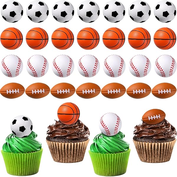 32-Piece Football Cupcake Toppers - Rugby Player Theme Party Decorations