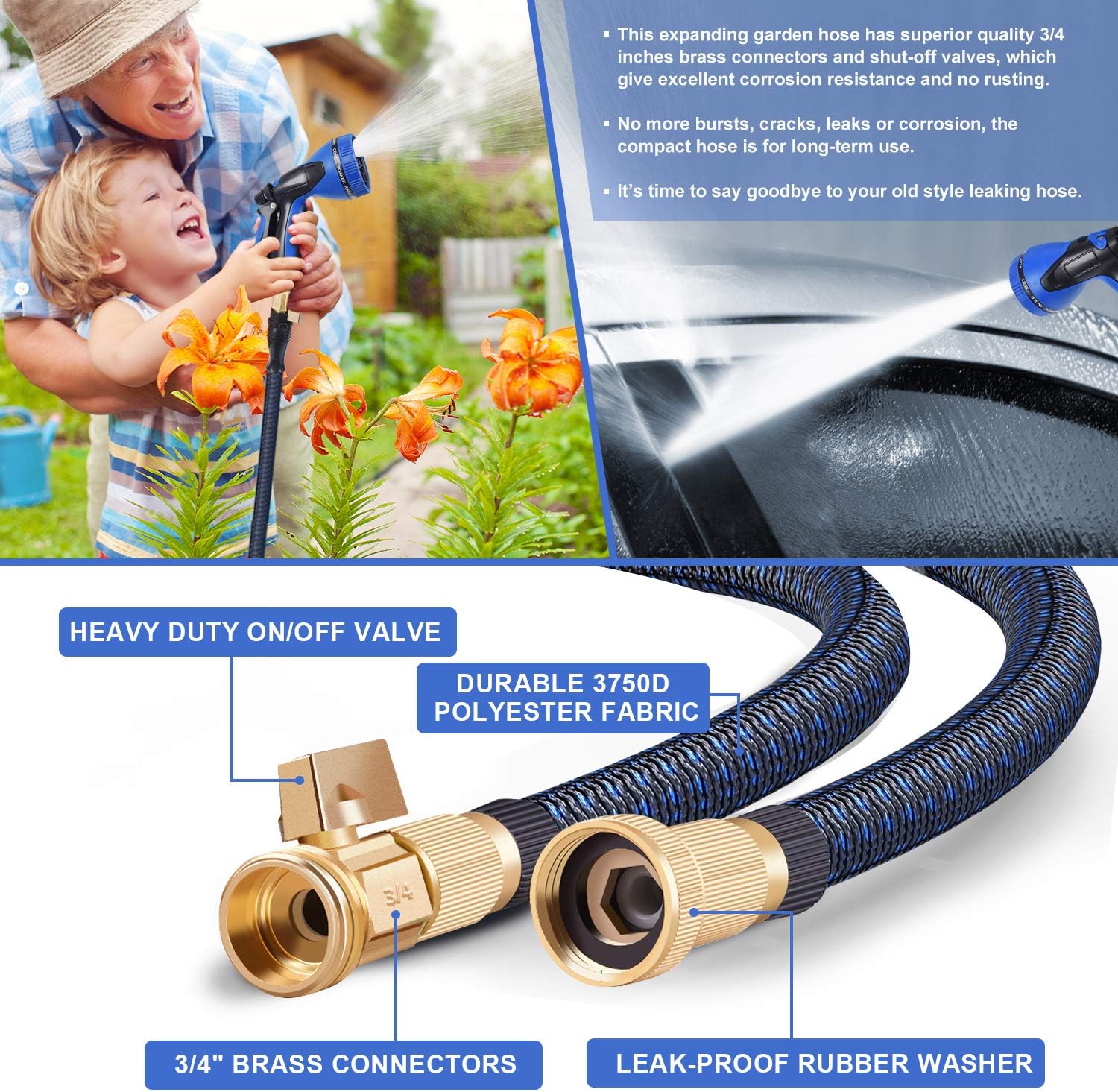 MURLONG Garden Hose 100ft Expandable Water Hose with 10 Function Spray Nozzle,Leakproof Lightweight Flexible Water Hose with Solid Brass Fittings,Extra Strength 3750D Durable Gardening Flexible Hose: Home Improvement