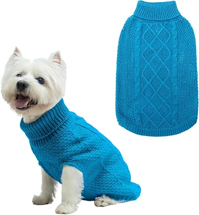 Mihachi Turtleneck Dog Jumper - Cable Knit Coat with Leash Hole, 7 Colors