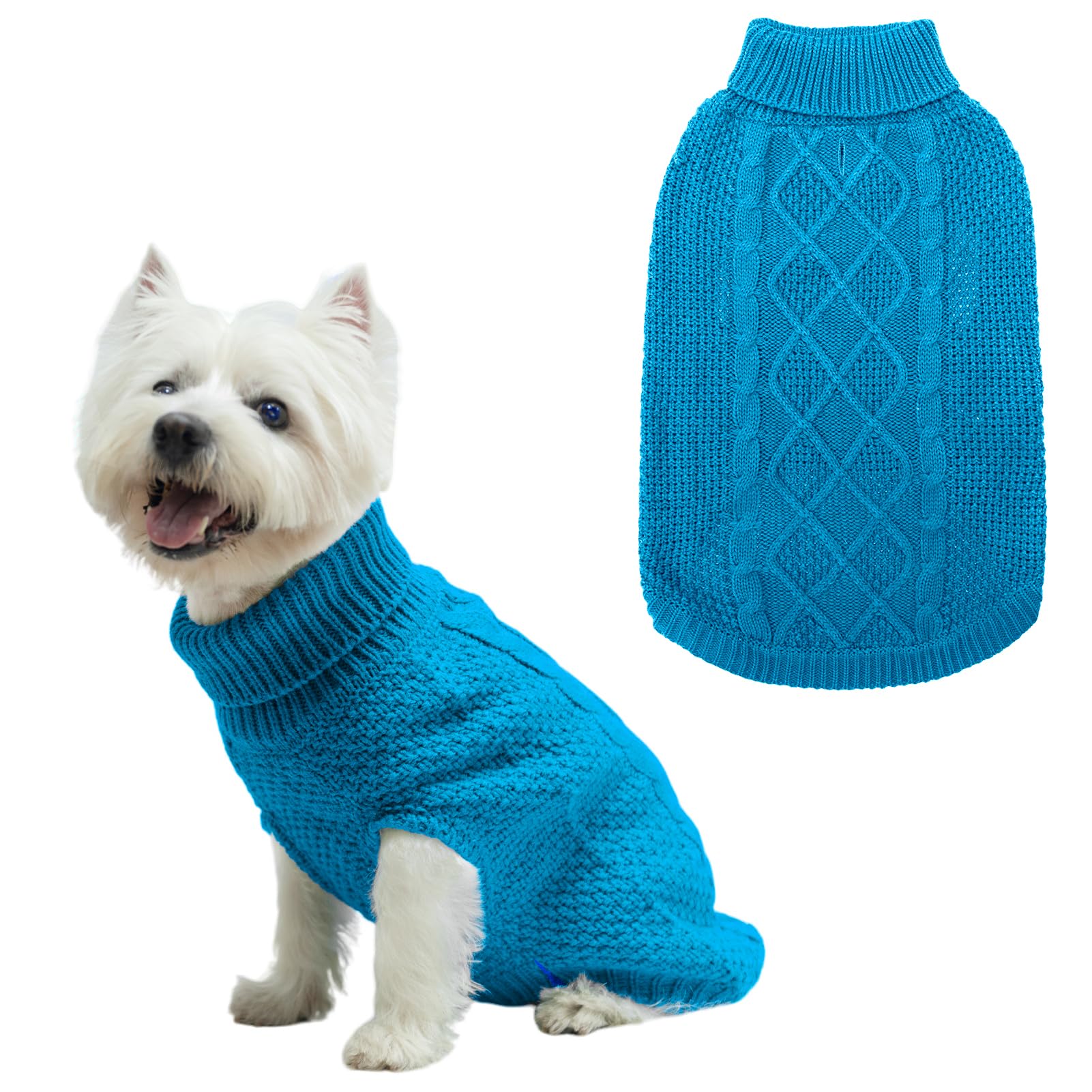 Mihachi Turtleneck Dog Jumper - Dog Sweater Winter Coat Apparel Classic Cable Knit Clothes with Leash Hole for Cold Weather