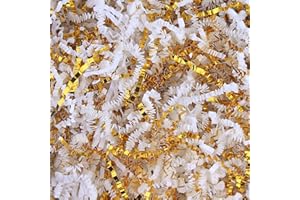 TANMWZK Crinkle Cut Paper Shred Filler 8 oz (1/2 lb) Gift Wrapping & Gift Basket Filler for Christmas, Halloween & Wedding Decorations,Crafting Activities,Many Color Options (White and Gold)