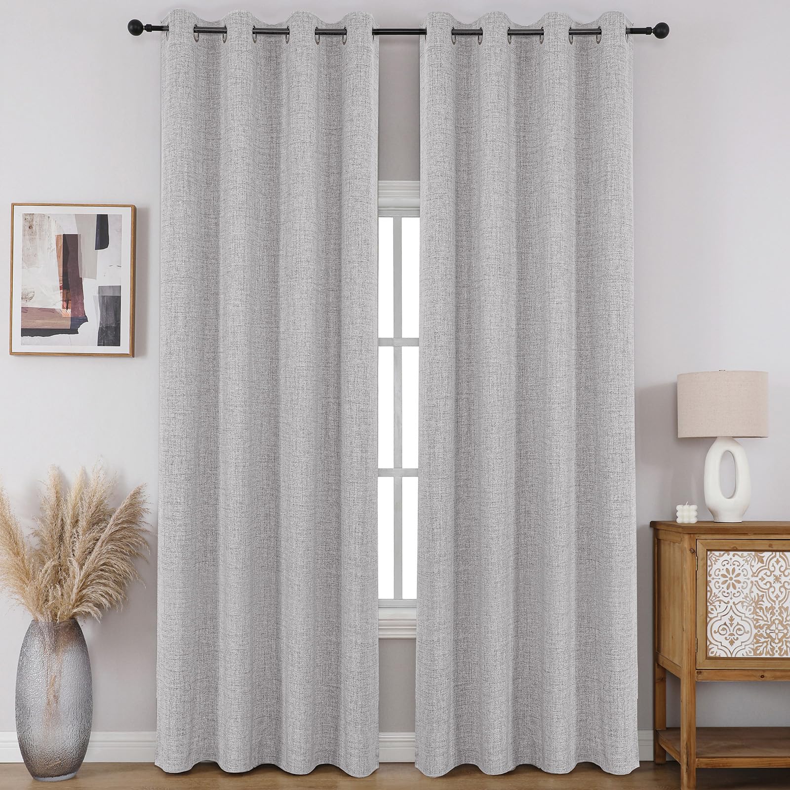 CUCRAF 100% Blackout Window Curtains 96 inches Long 2 Panels Set, Faux Linen Look Thermal Insulated Grommet Drapes, Room Darkening Curtain for Bedroom Living Room(W52 x L96 Inch, White) Image