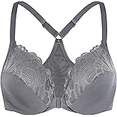 MELENECA Women's Racerback Front Closure Full Coverage Unlined Plus Size Underwire Bra