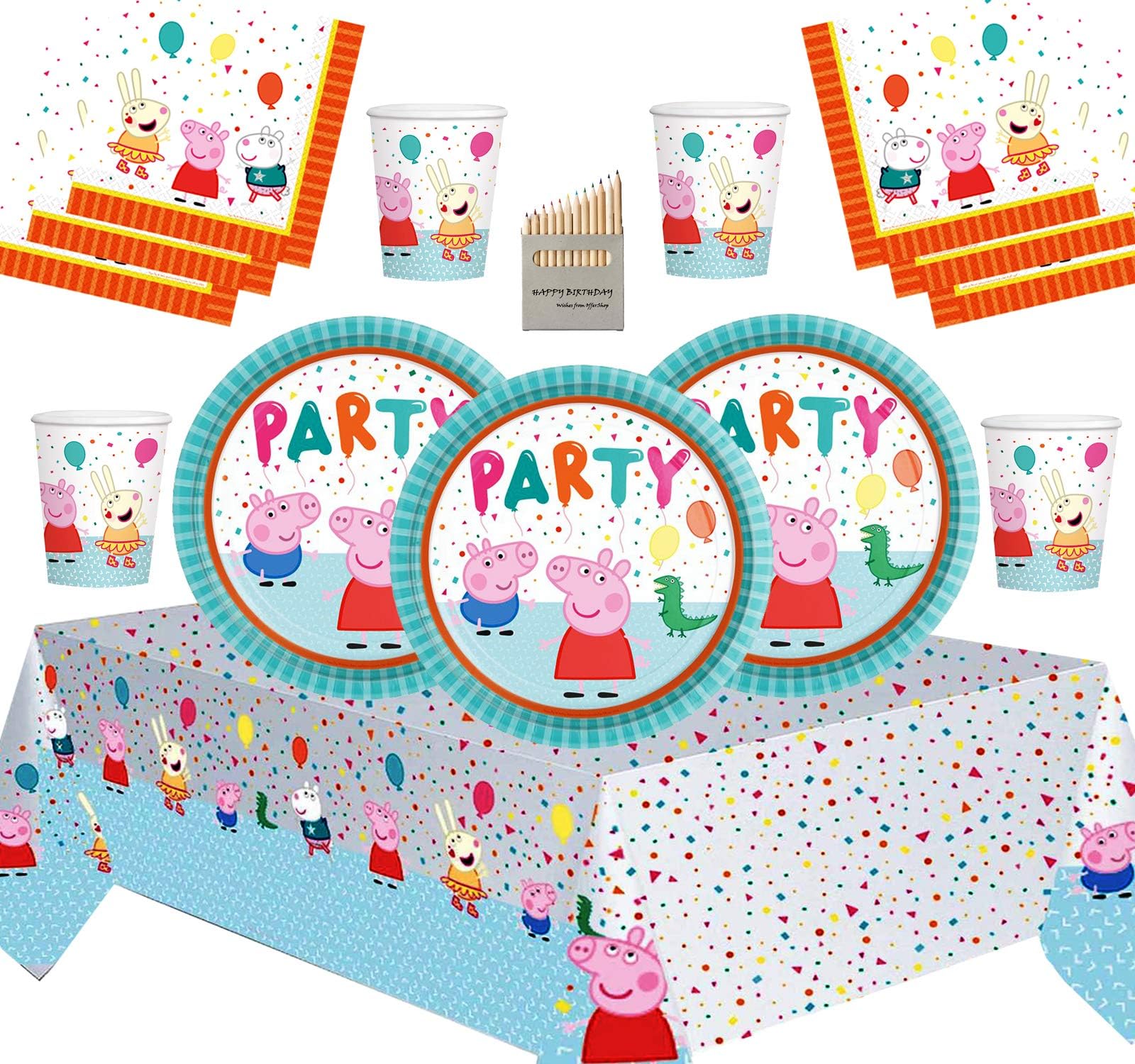 Peppa Party Supplies Kids Birthday Party Kit Peppa Tableware Decorations - 32 Guest