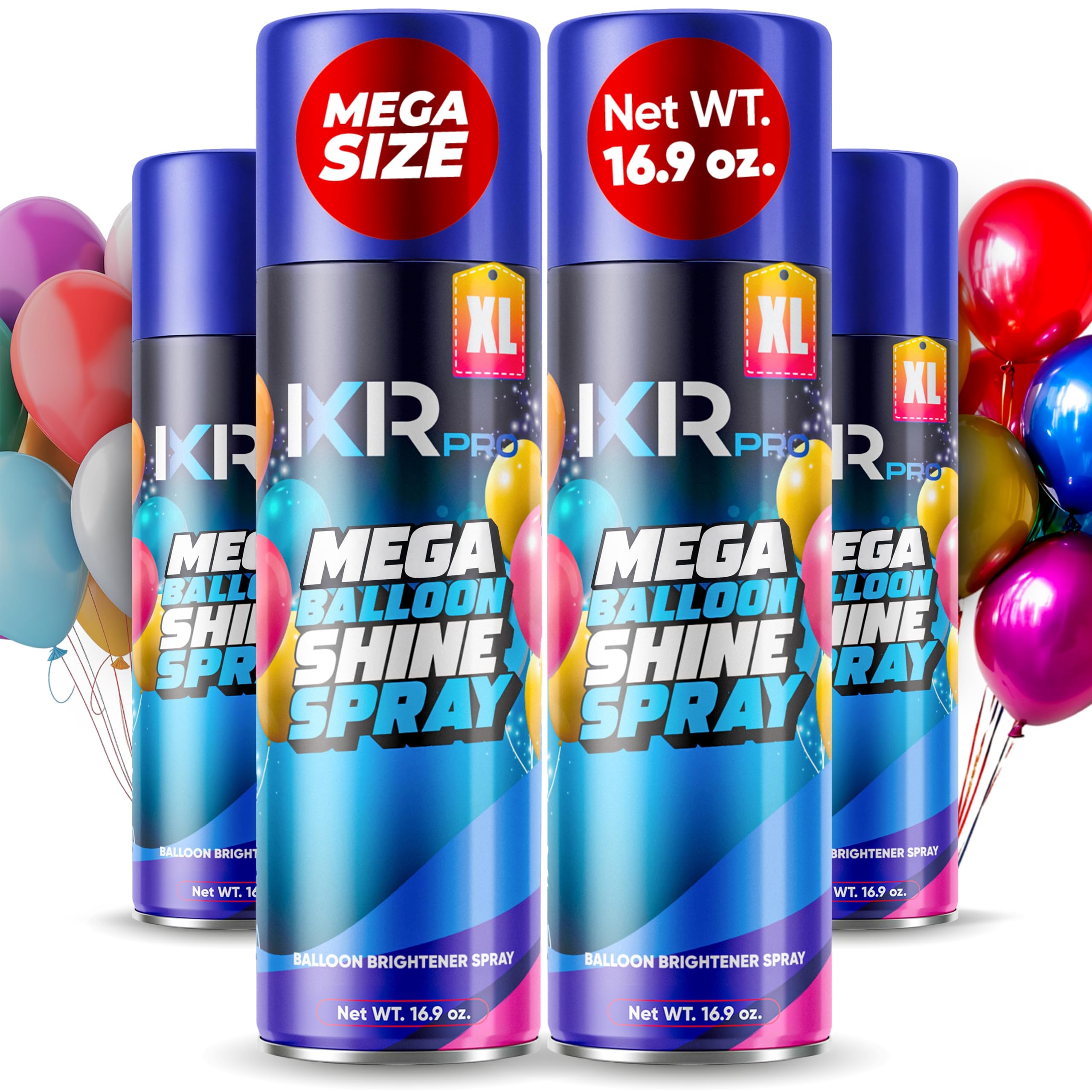 ixirpro Mega Balloon Shine Spray (4 x 16.9 oz) No Need Towel or Gloves, Instant High Shine Gloss Brite Balloons for Party Decoration for Ultra Lasting, Shine Balloon Spray Upgraded Formula Image