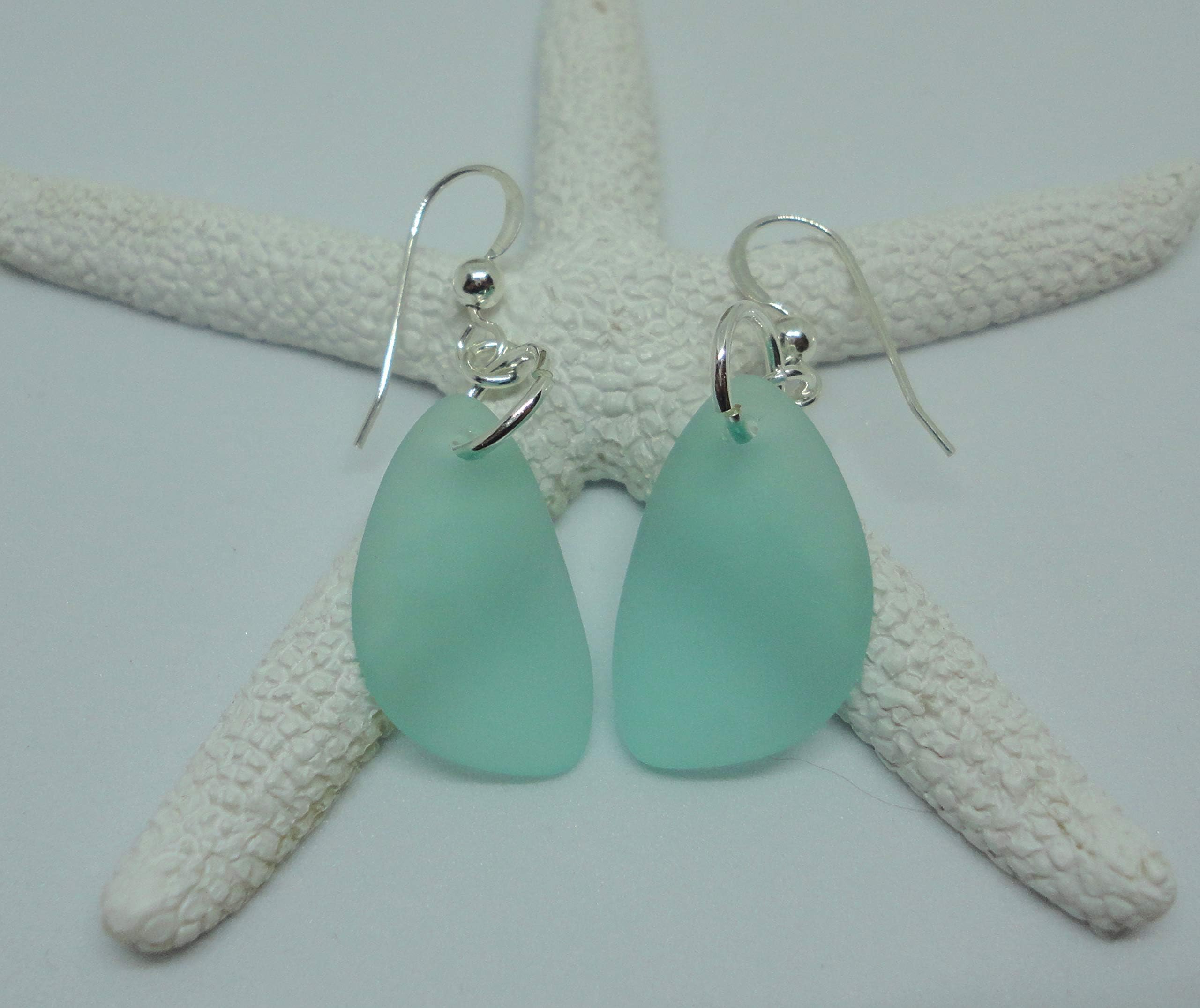 Sea StampedSea Glass Earrings-Aqua "coke bottle" Color-Compliments Sea Glass Necklace