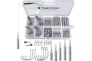 THKFISH Fishing Weights Fishing Sinker Drop Shot Weights Fishing Weights Kit Drop Shot Rig Wacky Hooks Offset Hooks Fishing Tackle 28pcs 103pcs