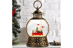 AIXULER Christmas Snow Globe, Red Truck Musical Snow Globe Lantern Lights with 6H Timer Battery & USB Powered, Retro Style Holiday Glitter Globe for Xmas Home Decoration Holiday Party Gifts