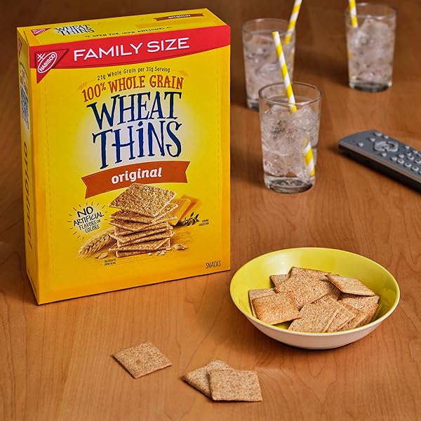 WHEAT THINS ORIGINAL SNACKS, WHOLE GRAIN WHEAT CRACKERS, SNACK CRACKERS, FAMILY SIZE, 14 OZ