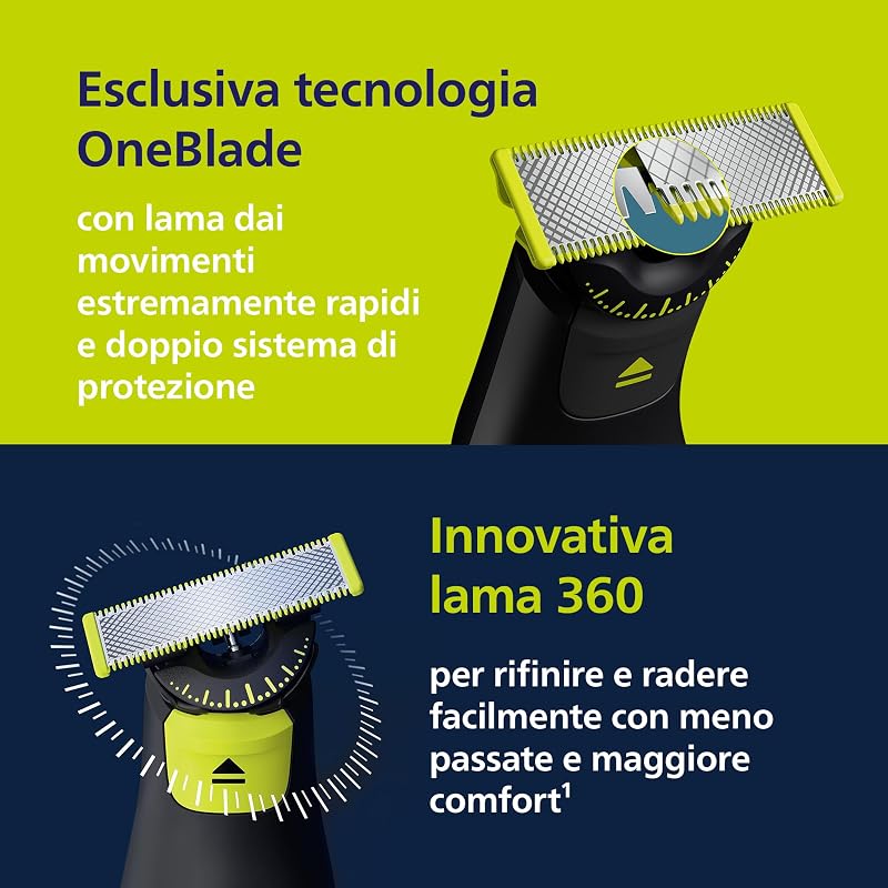OneBlade Pro 360 Autentico Regolabarba elettrico per viso e corpo, rasoio e depilatore, 2x 360 lame, pettine a 14 lunghezze, kit per il corpo, base di ricarica, custodia da viaggio, QP6652/30