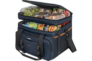 LASUK Collapsible Double Soft Cooler Bag, Personal Insulated Leak-Proof 48 Cans Waterproof Lunch Ice Chest for Beach, Camping, Road Trips & Grocery Shopping Car