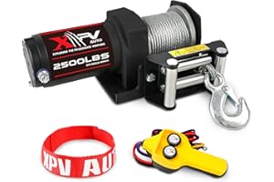 XPV AUTO 2500lbs Electric Winch 12V Waterproof Steel Cable with Wired Remote Control & Mounting Plate ATV UTV Towing Trailer Winch Off-Road