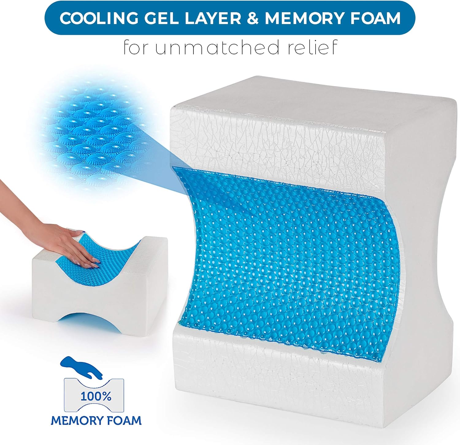 Abco Tech Memory Foam Knee Pillow with Cooling Gel – Leg Pillow Wedge for Side Sleepers, Pregnancy, Spine Alignment and Pain Relief – Breathable, Hypoallergenic and Comfortable – with Washable Cover: Furniture & Decor