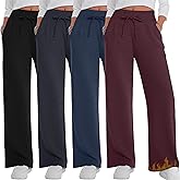 Sweetyweee 4 Pack Women's Fleece Lined Pants Wide Leg Winter Warm Sweatpants Lounge Baggy Thermal Sweats