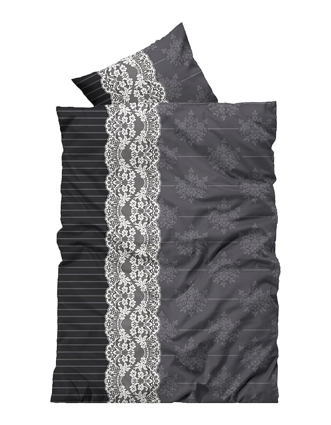 Leonado-Vicenti 4 teilig Thermofleece Bettwäsche 155x220 cm Ornamente grau schwarz Übergröße