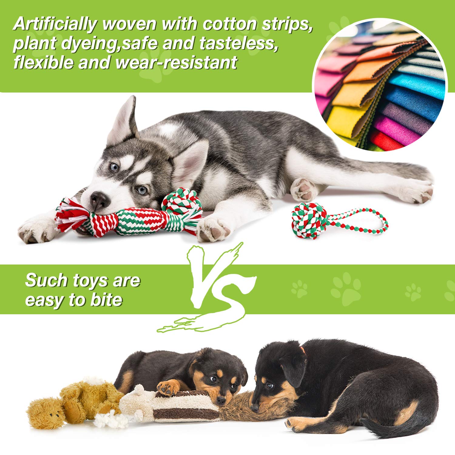 Pecute Dog Squeaky Rope Chew Toys, Cloth Rope Chew Toys 6pcs Set for Dog Molars Training, Cleaning Tooth Oral Cavity, Applicable to Small and Medium-Sized Dogs