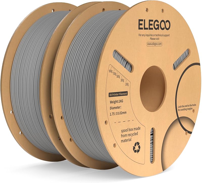 ELEGOO PLA Plus Filament 1.75mm Grey 2KG Dual Pack 1kg Spool UK