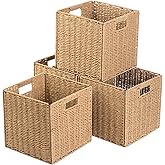 CYMFBSFBU Foldable Storage Cube Bins Set of 4, Paper Woven Square Baskets, Natural, 11" x 11" x 11"