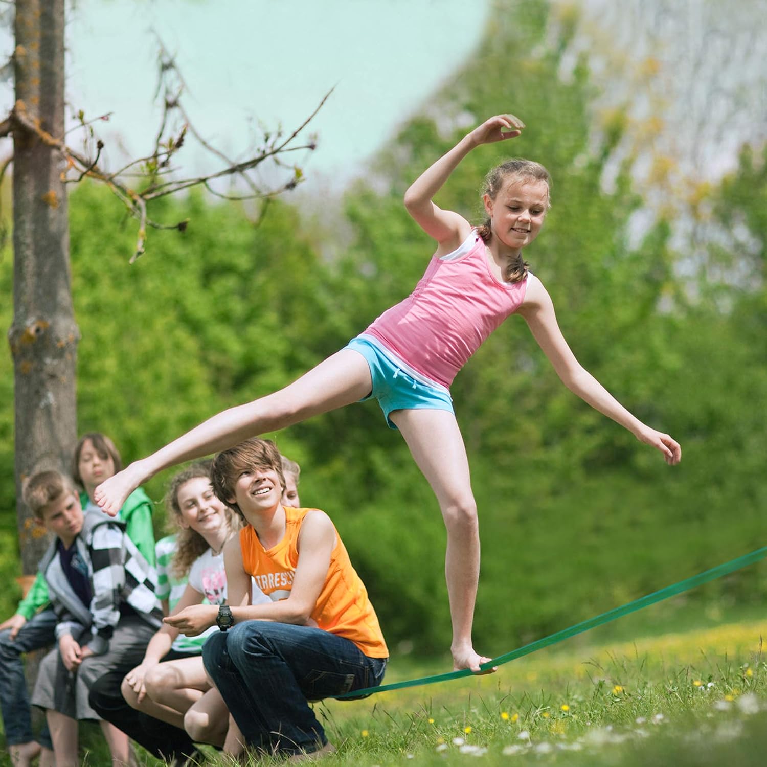 Ninja Warrior Obstacle Course for Kids - 2 x Ninja Slackline 42' with 9 Accessories for Kids, Ninja Wheel, Trapeze Swing Plus Webbing Ladder - Become a Ninja Warrior (Ninja Line + Support line): Toys & Games