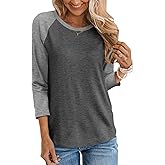 TICTICMIMI Women's Crewneck 3/4 Sleeve Tops Casual T Shirts Basic Summer Tees Loose Fit Pullover Tunic Blouse